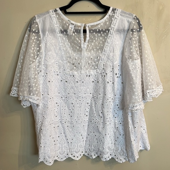 Est. 1946 Eyelet Pullover Top Lace Cape Sleeve White Round Neck XL - Picture 6 of 10